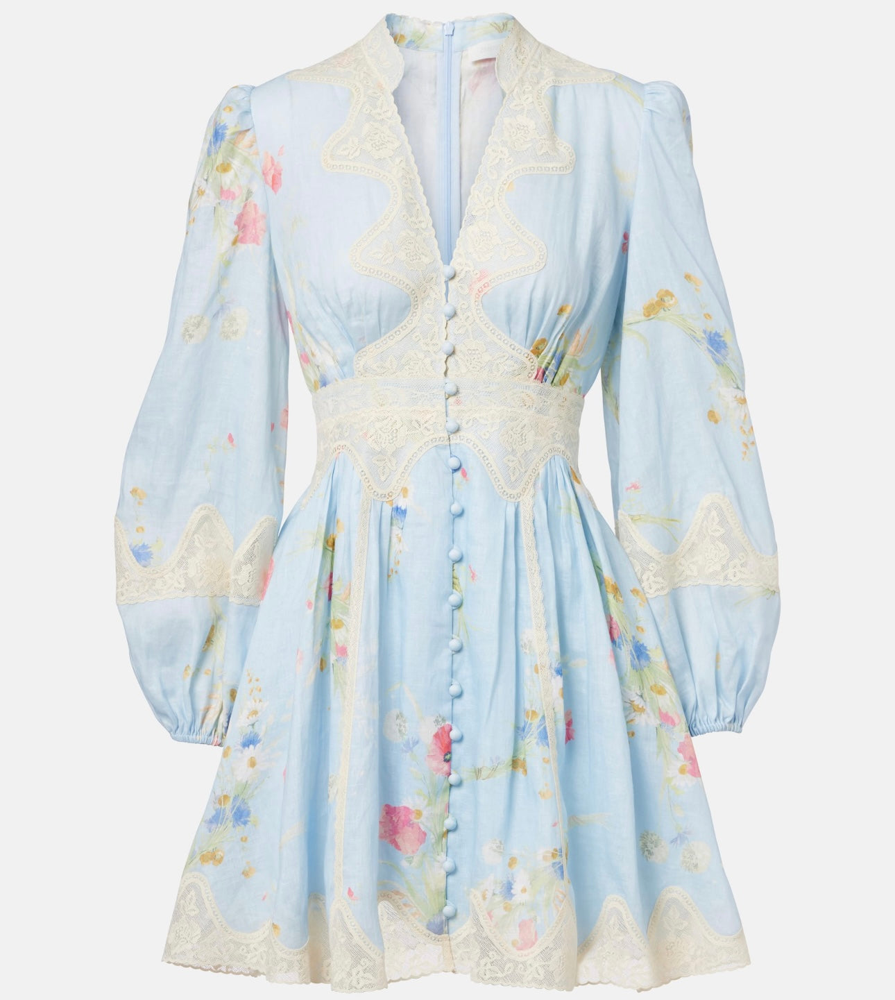 LONG-SLEEVE BLUE FLORAL DRESS