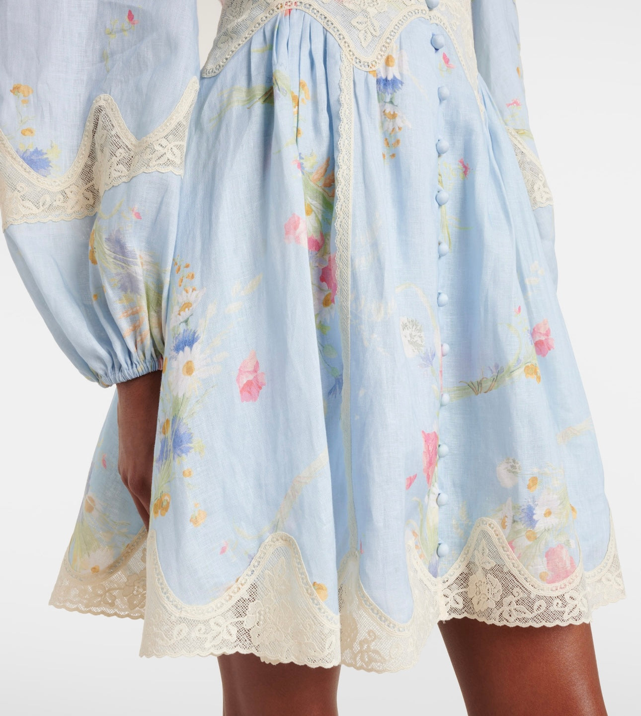 LONG-SLEEVE BLUE FLORAL DRESS
