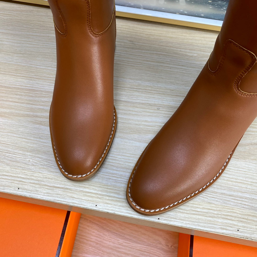 KNEE HIGH BOOTS IN BRONZE BROWN CALFSKIN