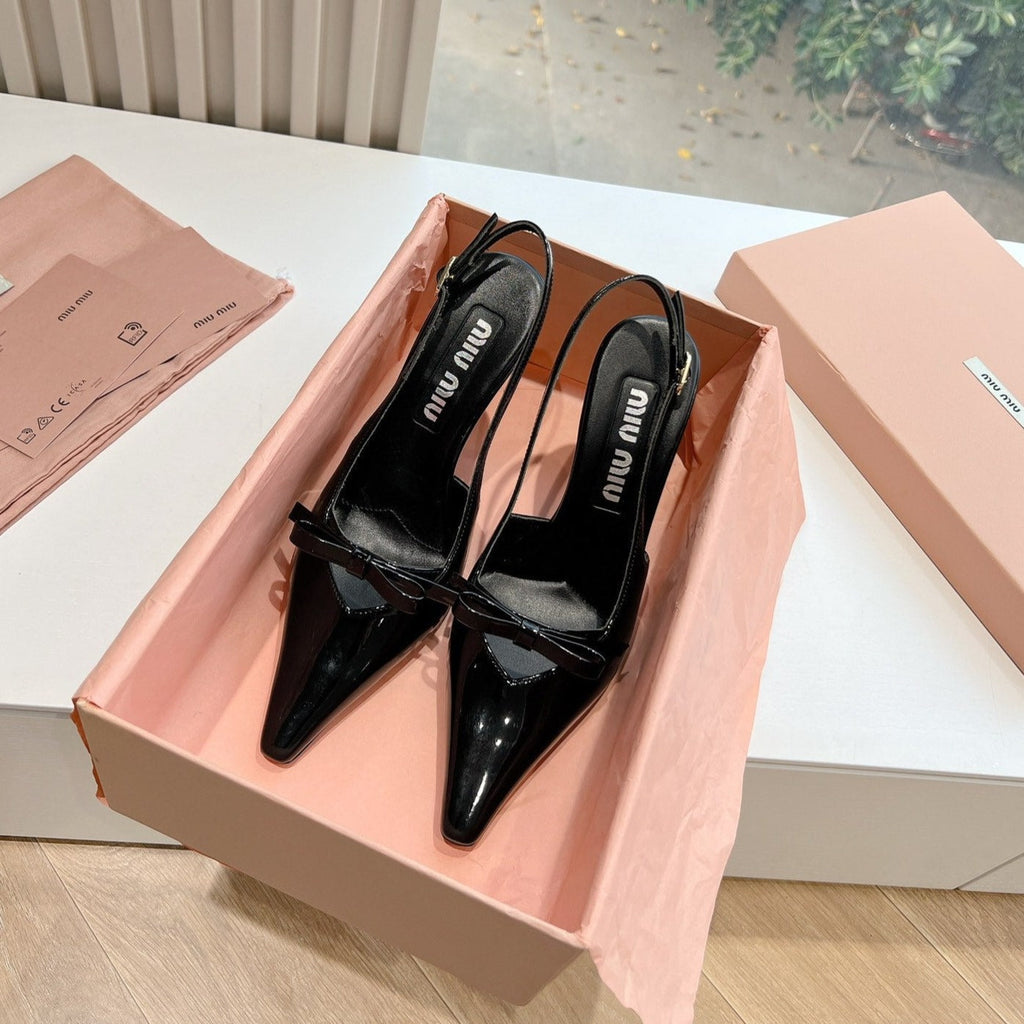Slingback Black Imported Patent Leather