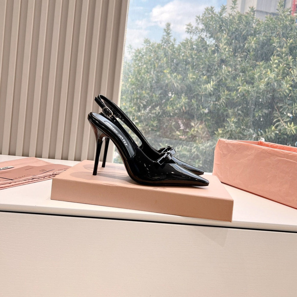 Slingback Black Imported Patent Leather