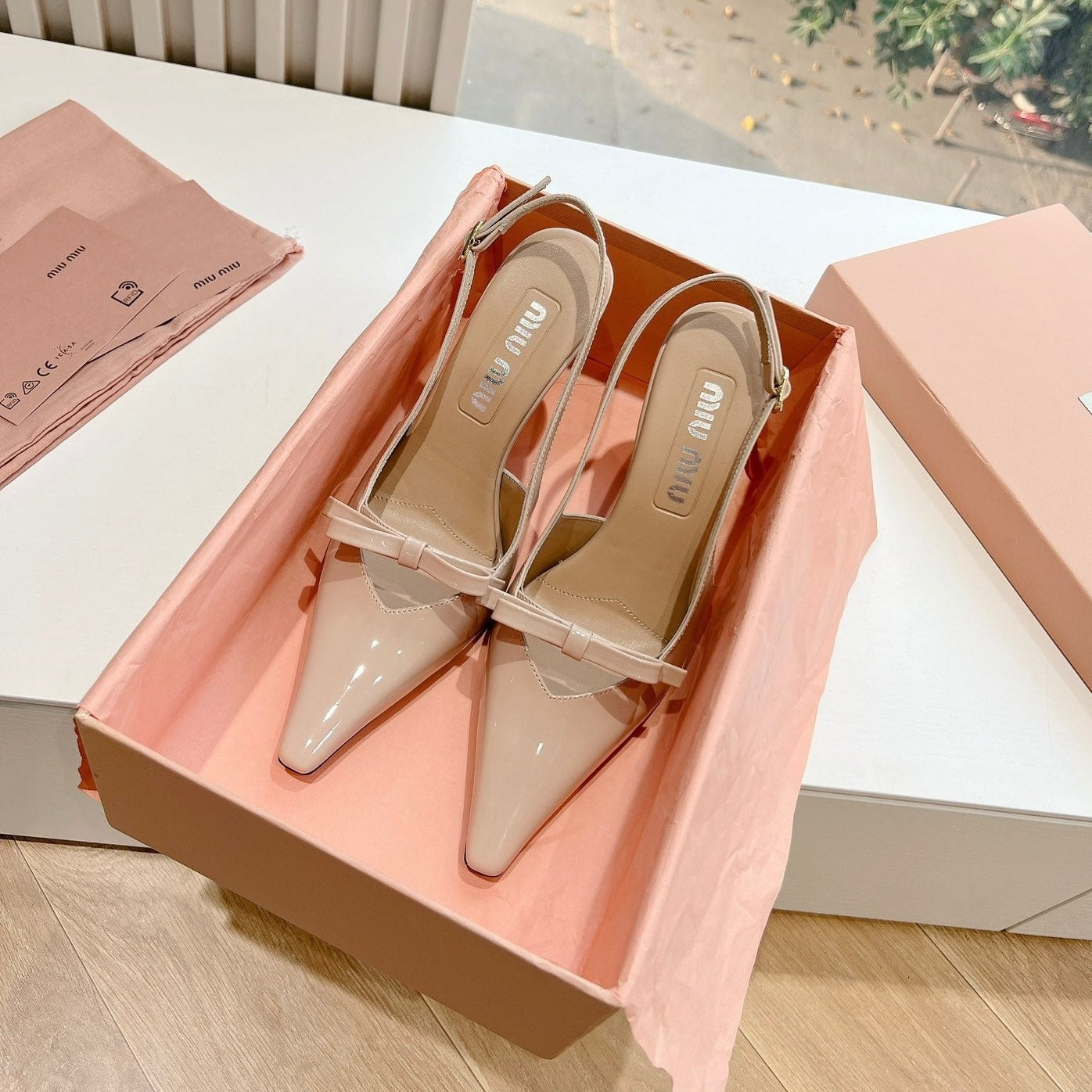 Slingback Warm Ivory Imported Patent Leather