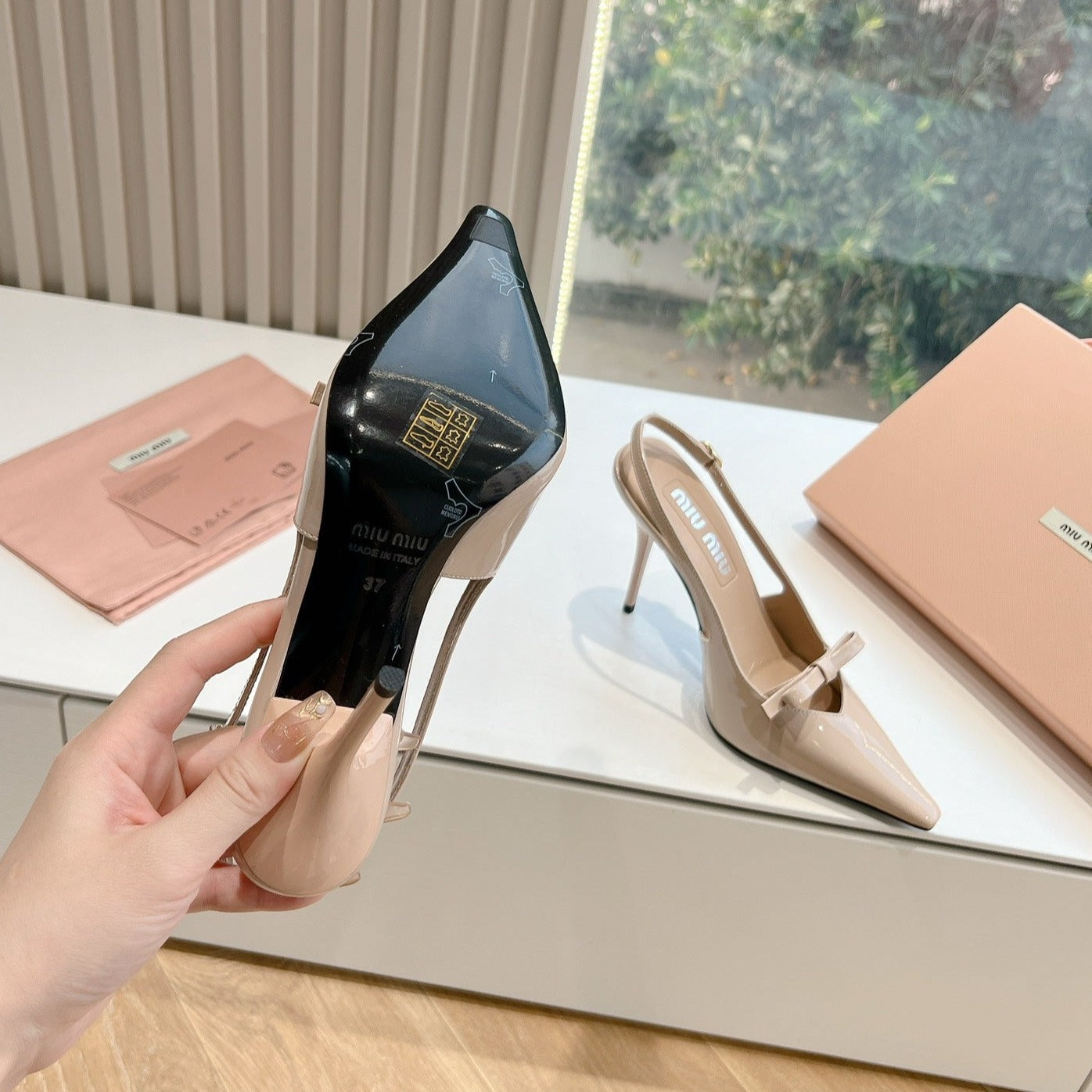 Slingback Warm Ivory Imported Patent Leather