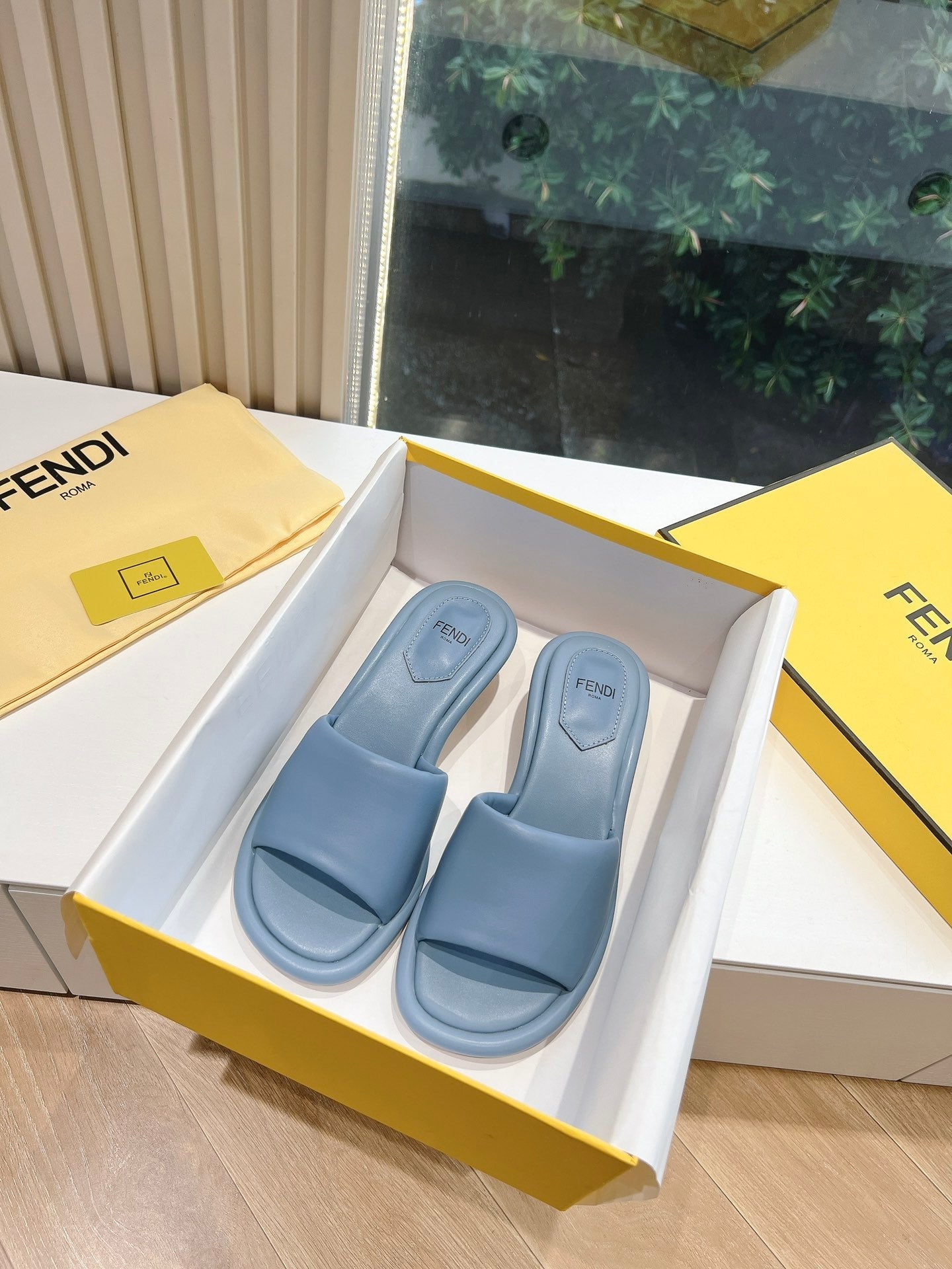 FF Baguette Slides Women 45 Nappa Leather Baby Blue