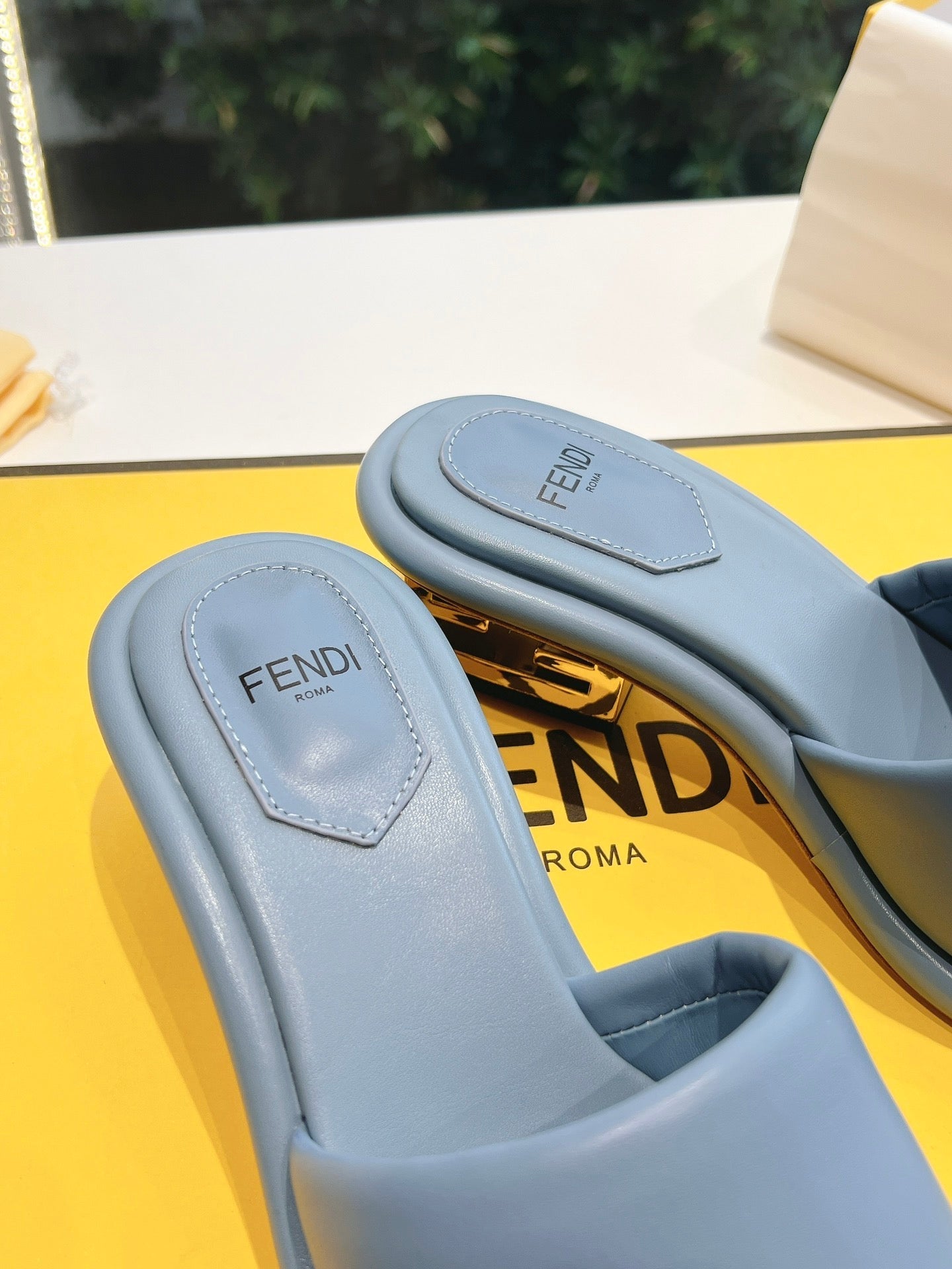 FF Baguette Slides Women 45 Nappa Leather Baby Blue