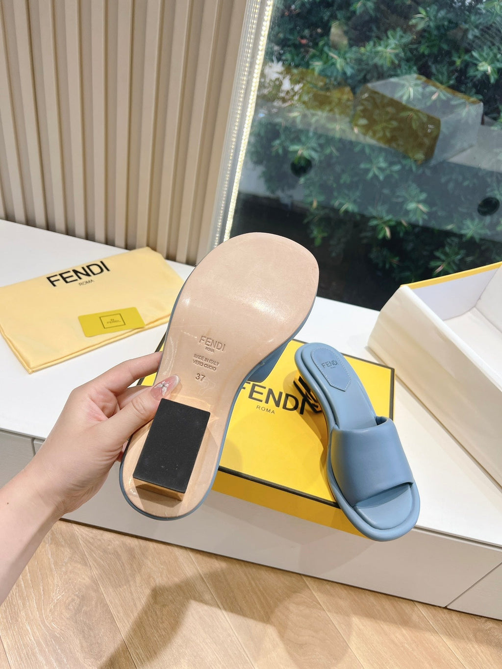 FF Baguette Slides Women 45 Nappa Leather Baby Blue