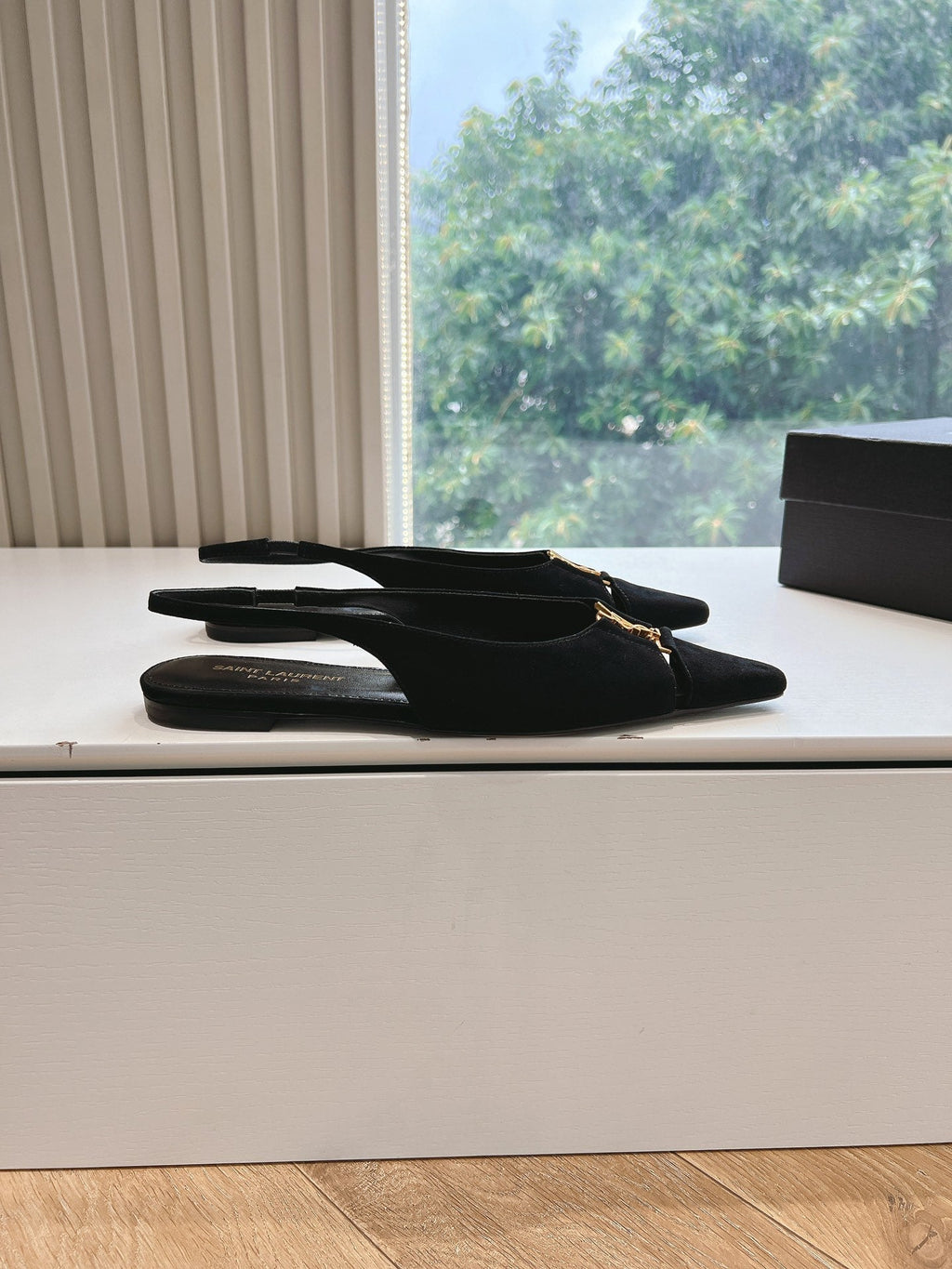 SL BABYLONE SLINGBACK FLAT BLACK SATIN