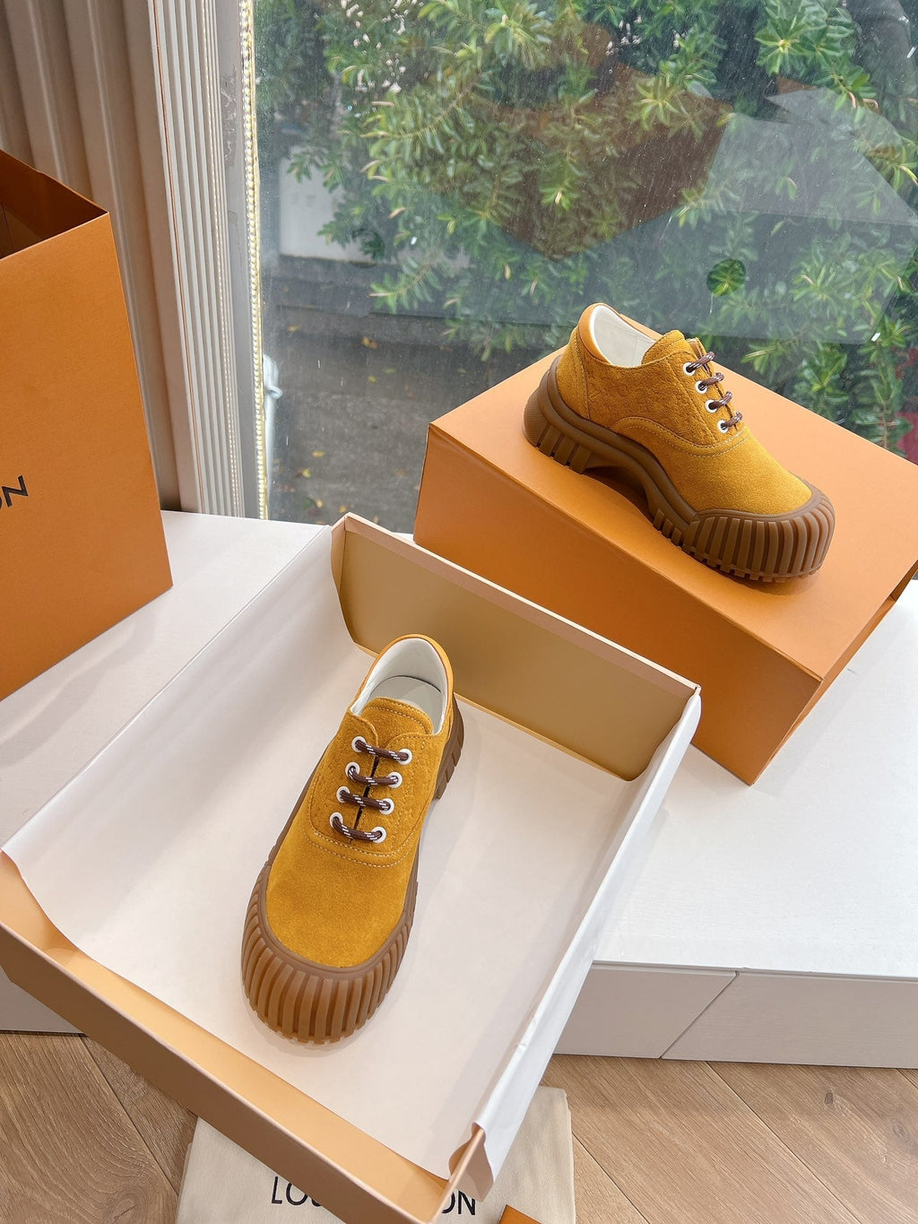 LV ARCHLIGHT SKATE SNEAKER IN HARVEST GOLD EMBOSSED SUEDE