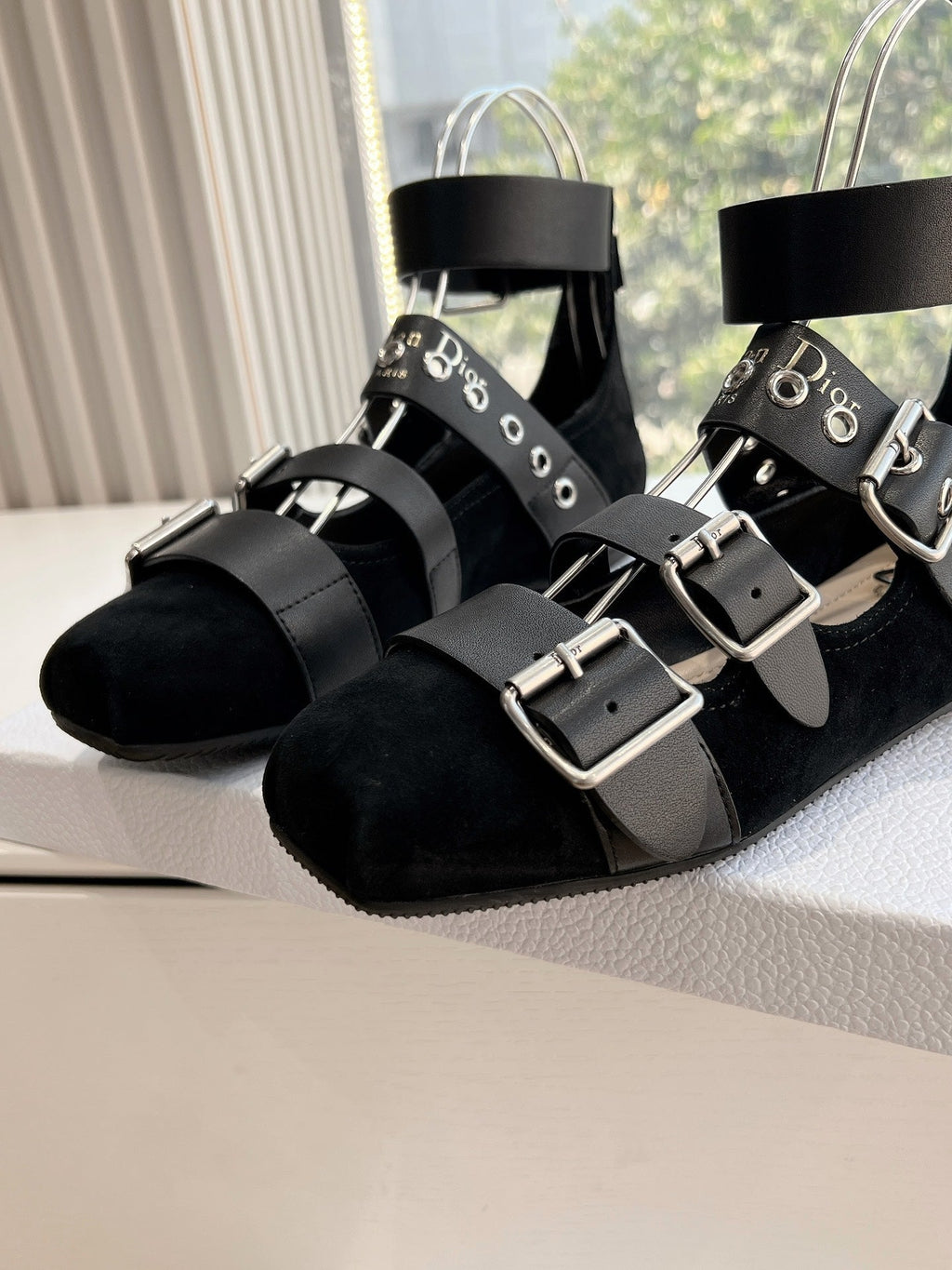 PUNK BALLET FLAT IN BLACK SUEDE AND CALFSKIN