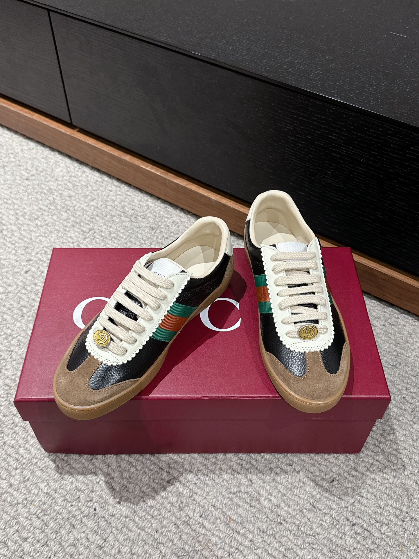 GG & ADIDAS SNEAKER BLACK AND BROWN CALFSKIN