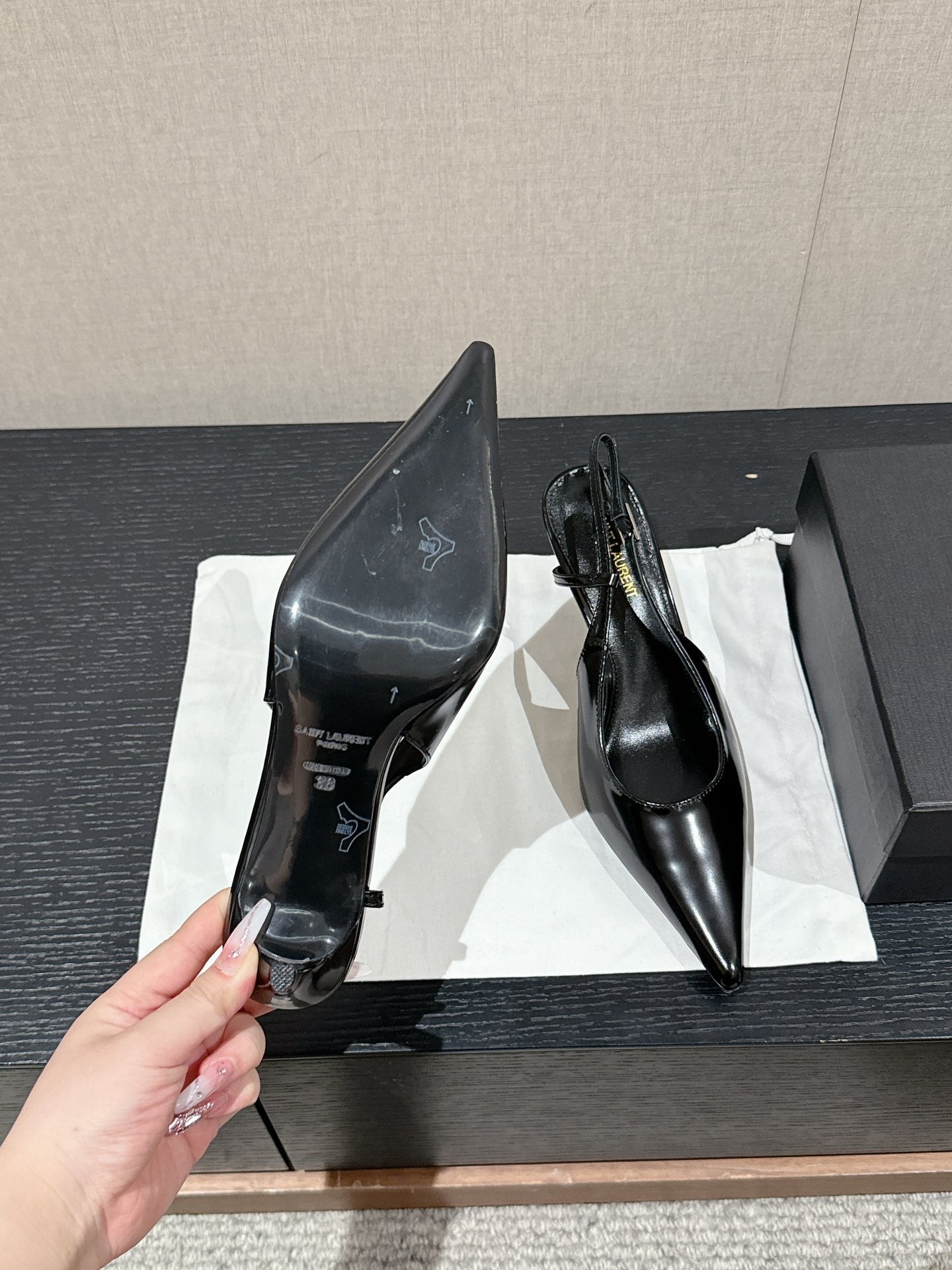 SL CHERISH SLINGBACK 75 BLACK CALFSKIN