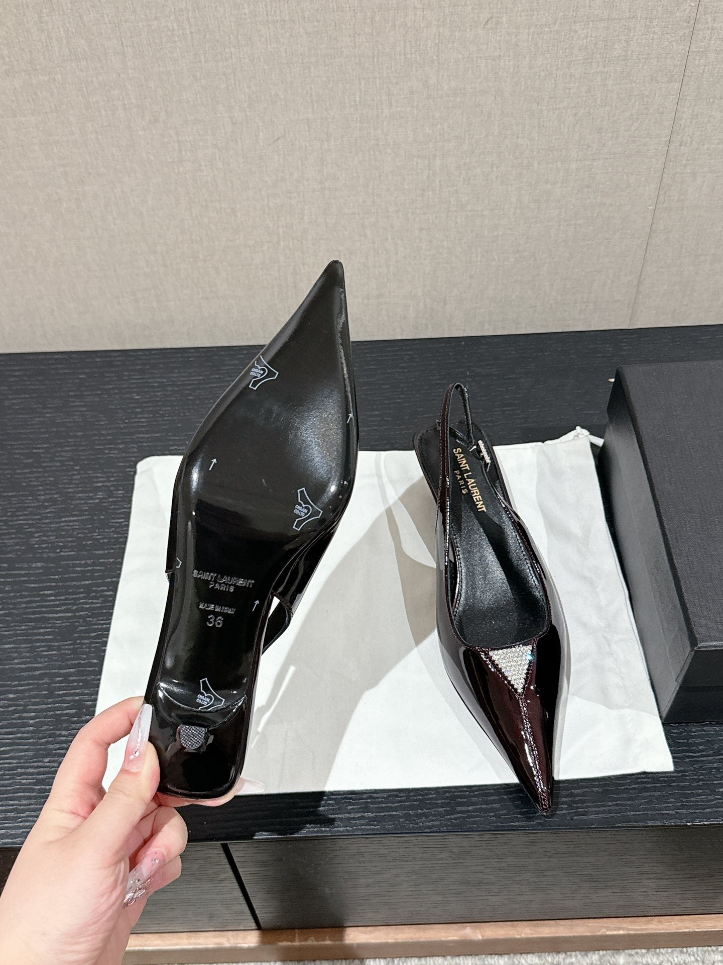 SL CHERISH CRYSTAL SLINGBACK WINE CALFSKIN