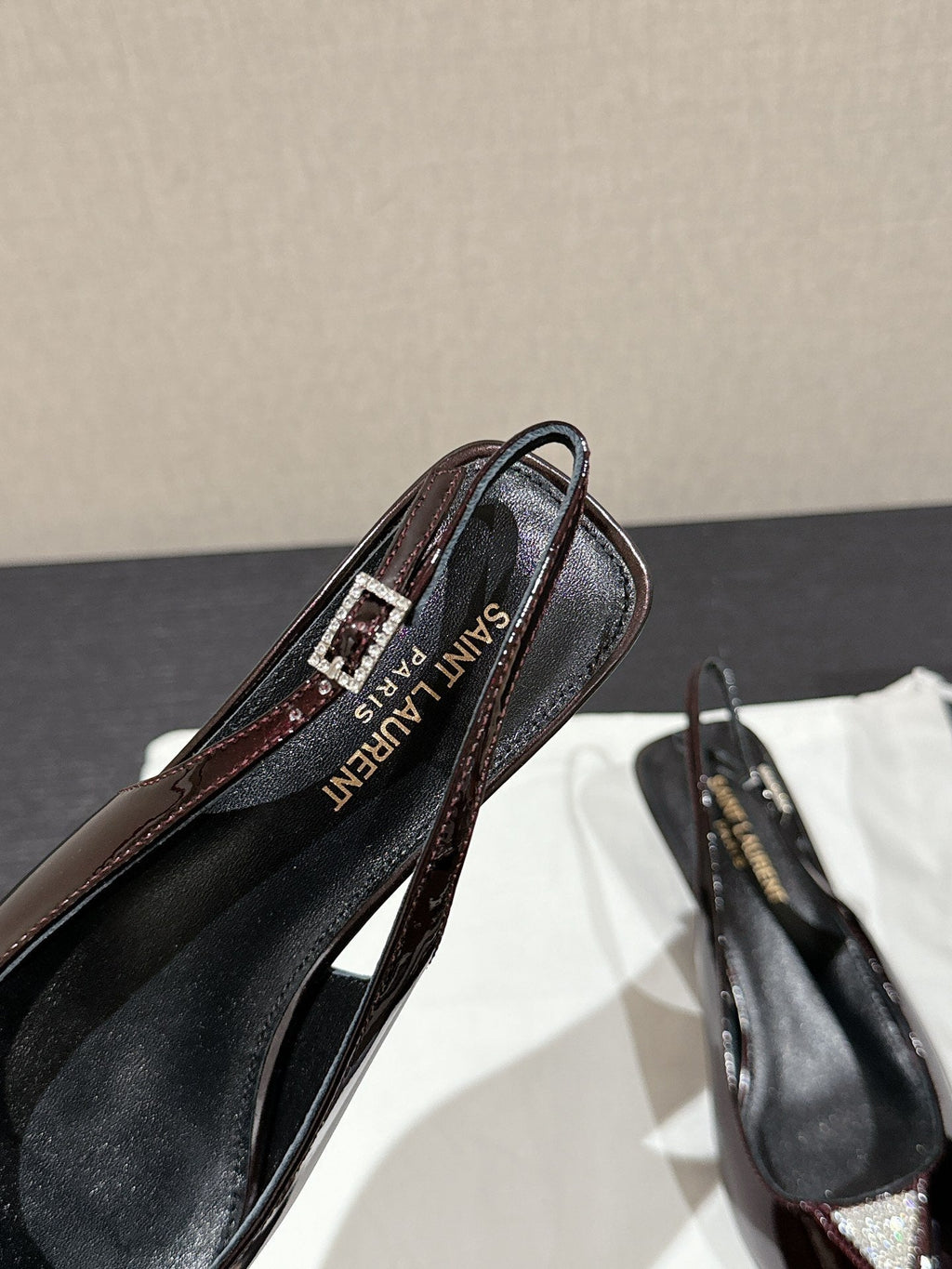 SL CHERISH CRYSTAL SLINGBACK WINE CALFSKIN