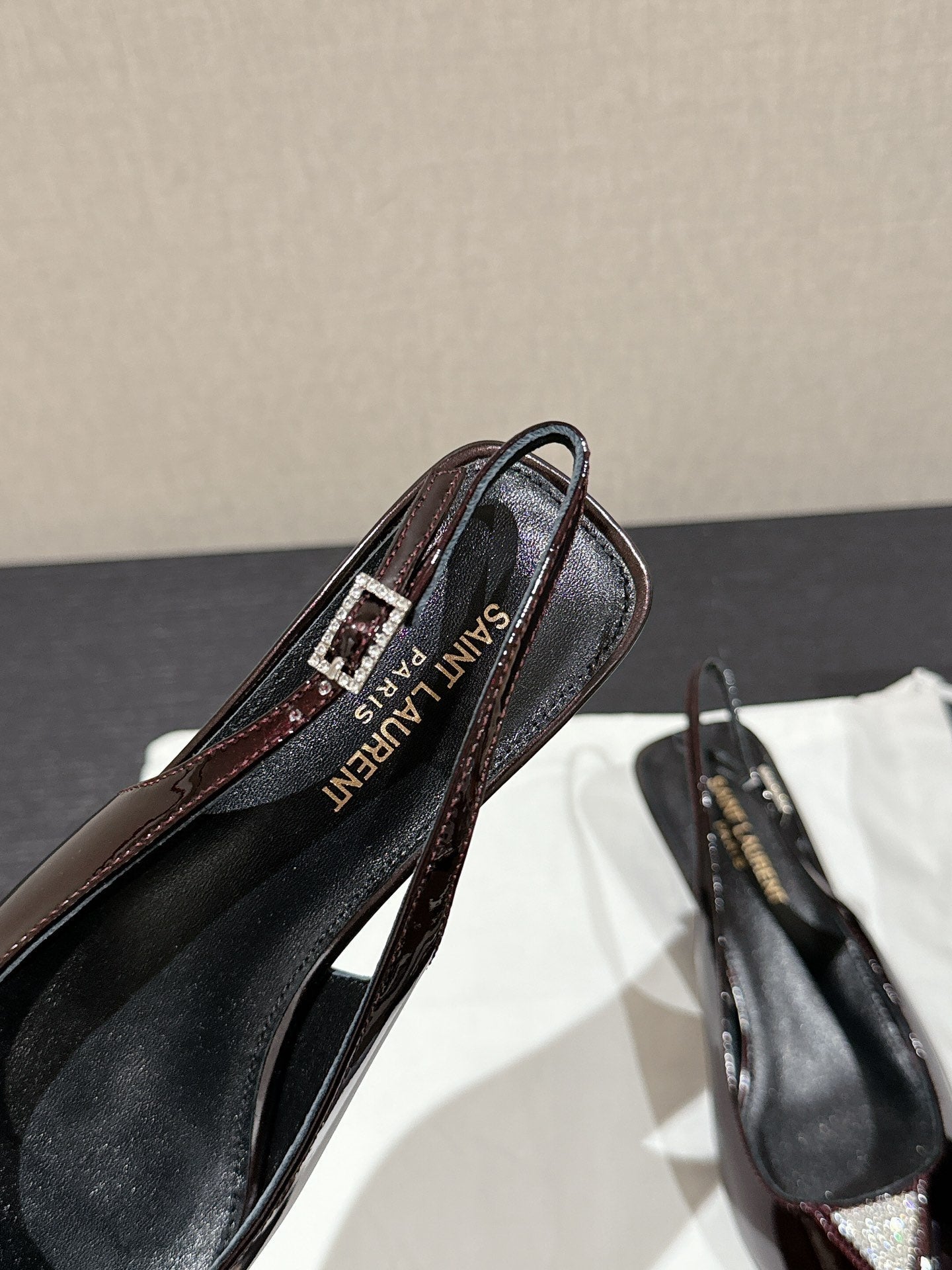 SL CHERISH CRYSTAL SLINGBACK WINE CALFSKIN