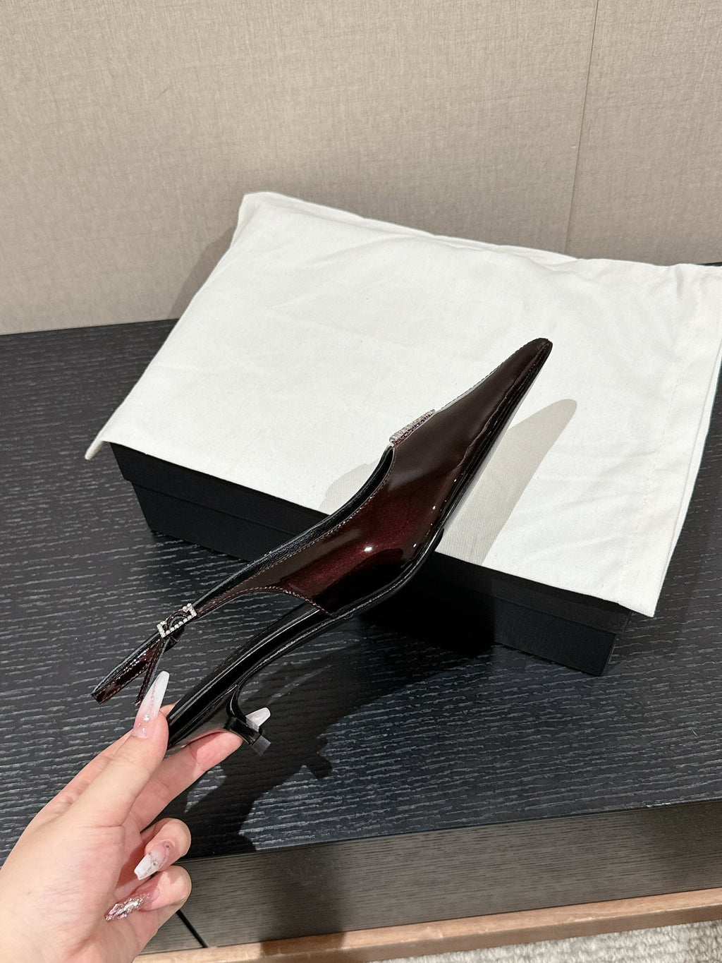 SL CHERISH CRYSTAL SLINGBACK WINE CALFSKIN