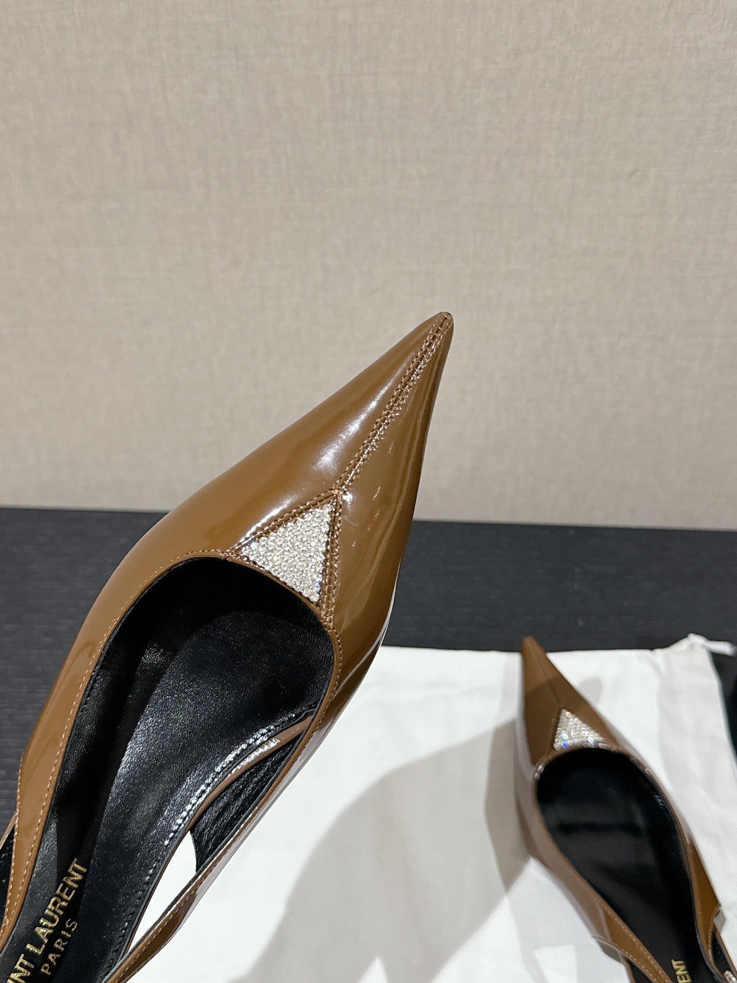 SL CHERISH CRYSTAL SLINGBACK ASH BROWN CALFSKIN