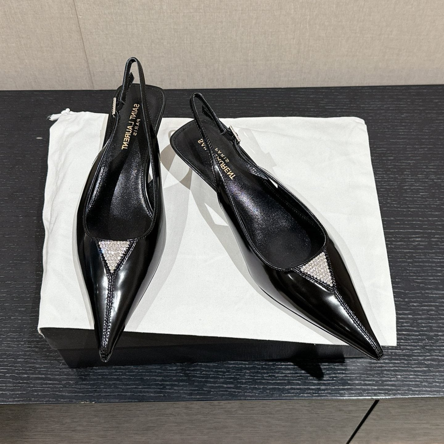 SL CHERISH CRYSTAL SLINGBACK BLACK CALFSKIN