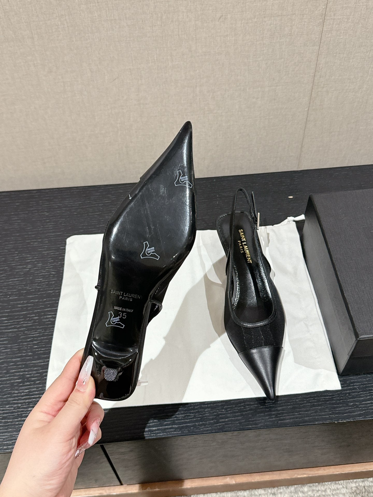 SL CHERISH SLINGBACK 45 BLACK MESH AND CALFSKIN