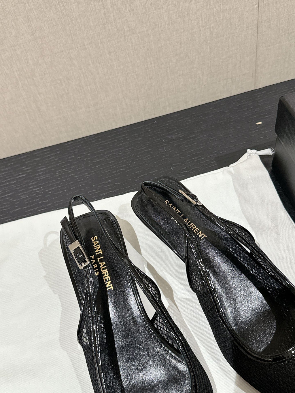 SL CHERISH BUCKLE SLINGBACK 45 BLACK MESH