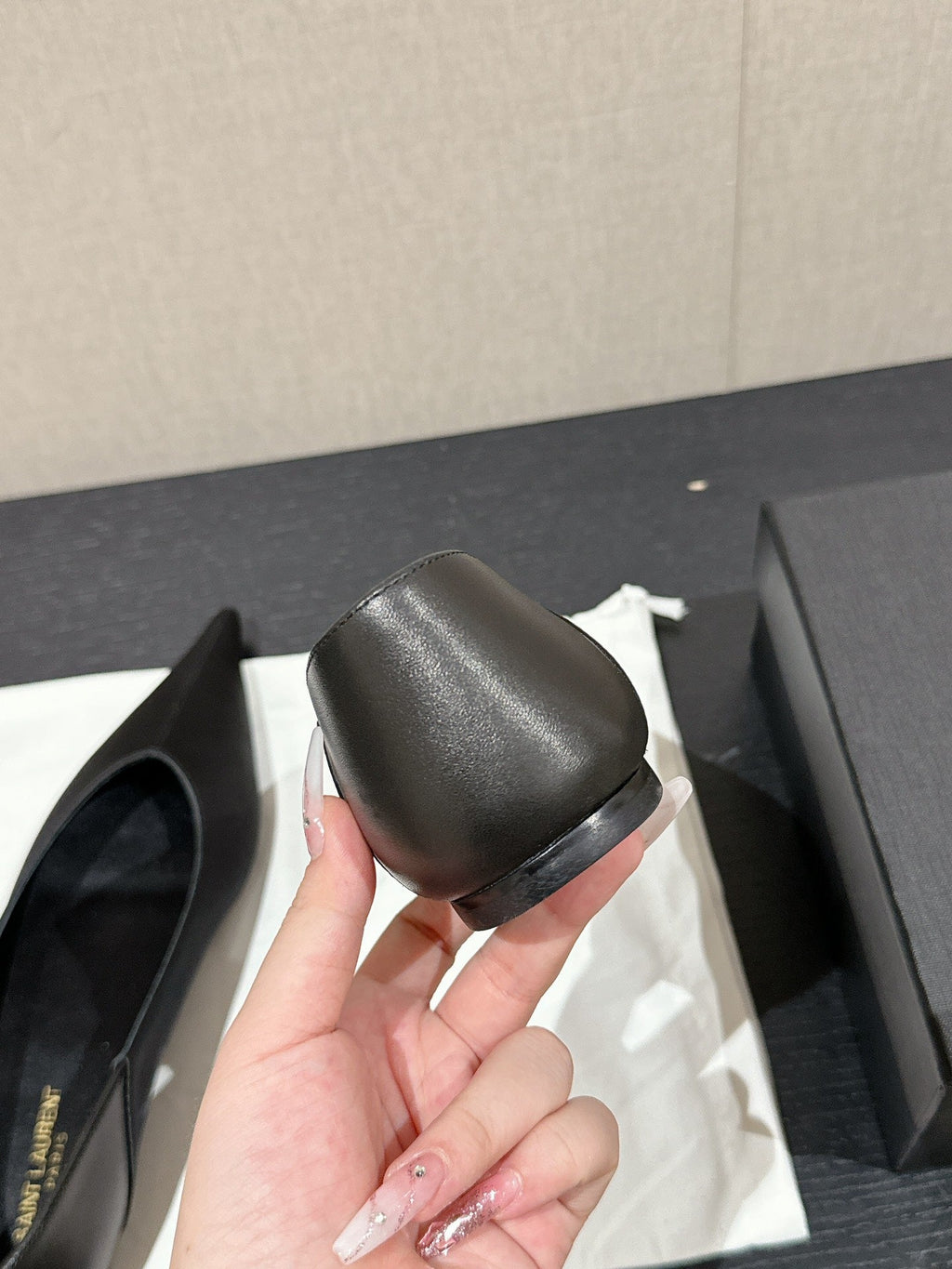 SL NOUR POINTED TOE BALLET BLACK SATIN