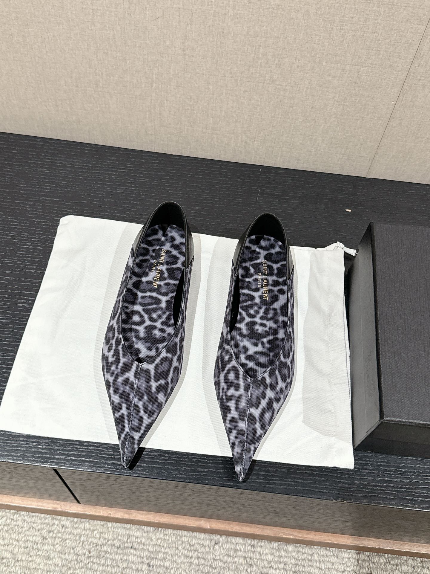 SL NOUR LEOPARD POINTED TOE BALLET BLACK CANVAS