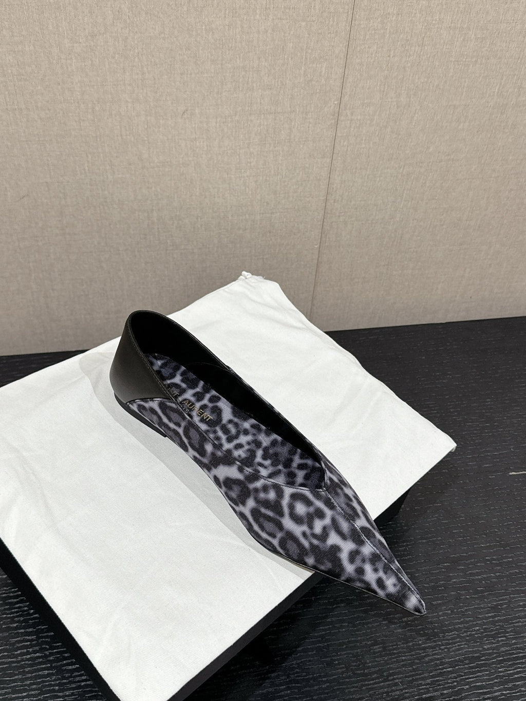 SL NOUR LEOPARD POINTED TOE BALLET BLACK CANVAS