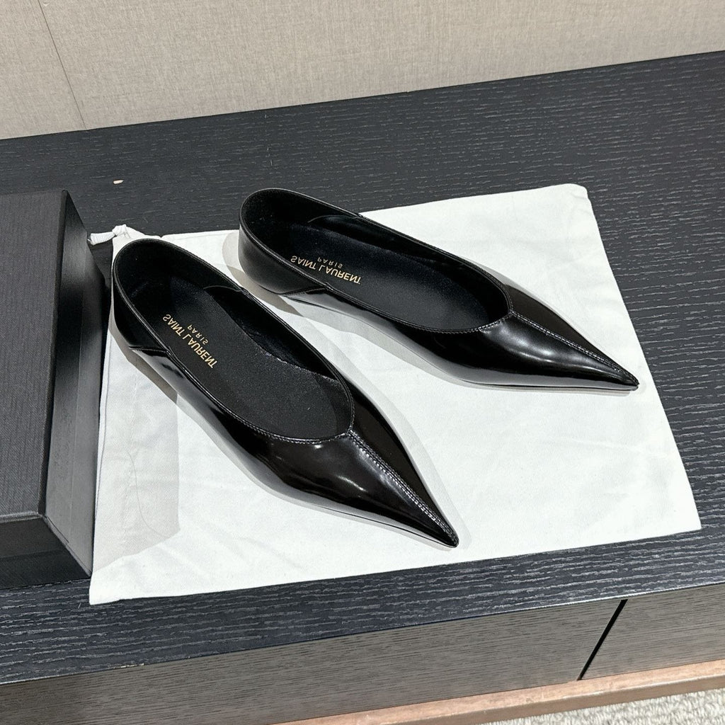 SL NOUR POINTED TOE BALLET BLACK CALFSKIN