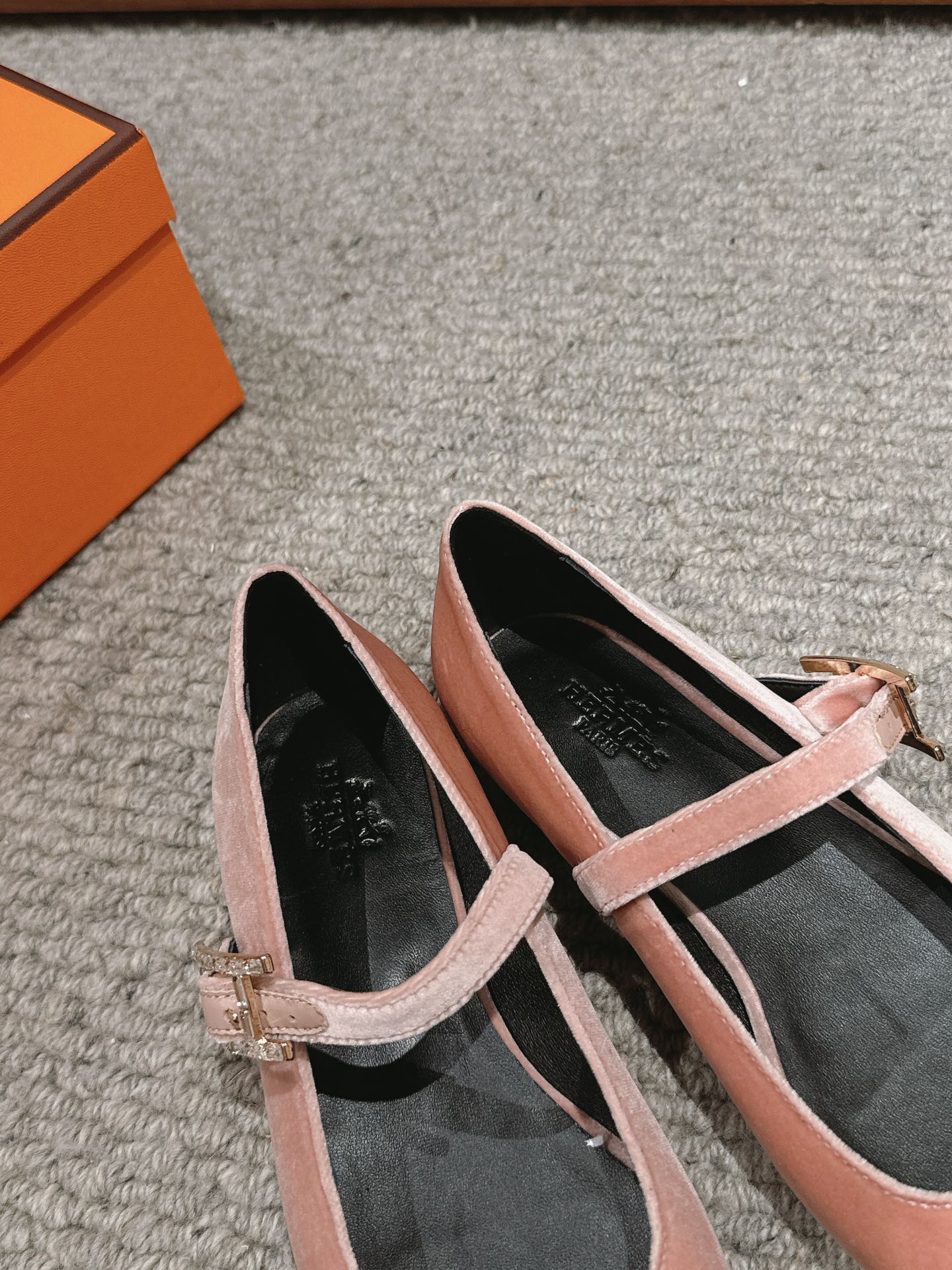 JANE BALLET FLAT PEACHY PINK VELVET