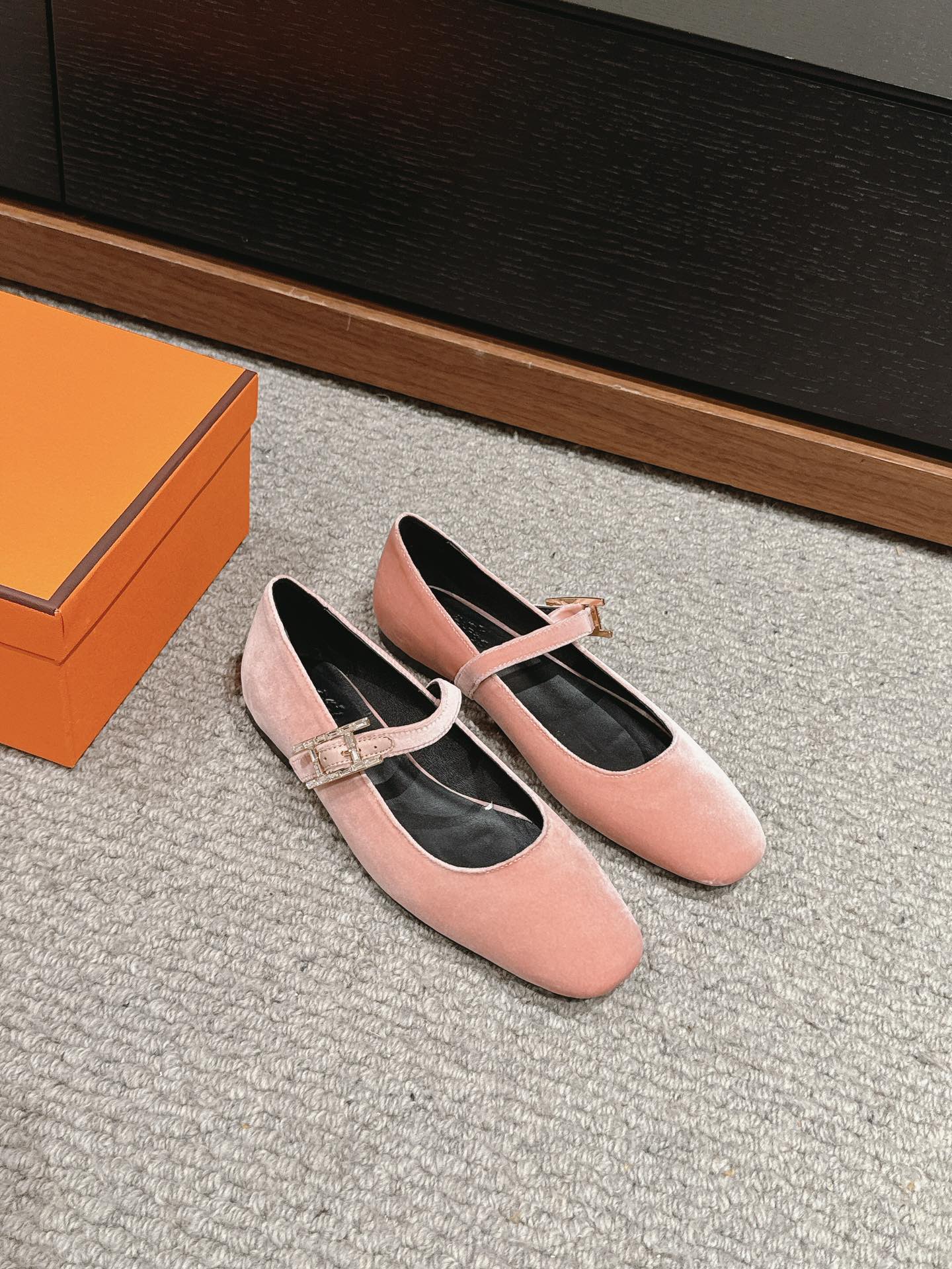JANE BALLET FLAT PEACHY PINK VELVET