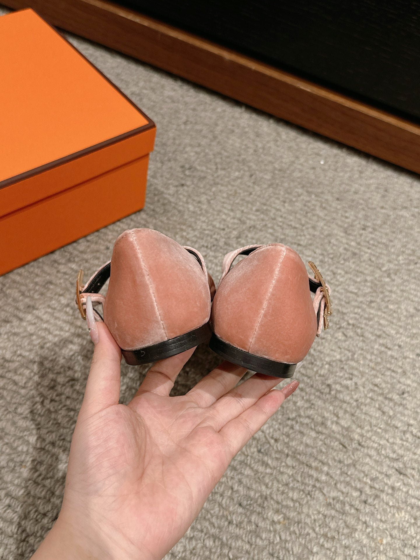 JANE BALLET FLAT PEACHY PINK VELVET