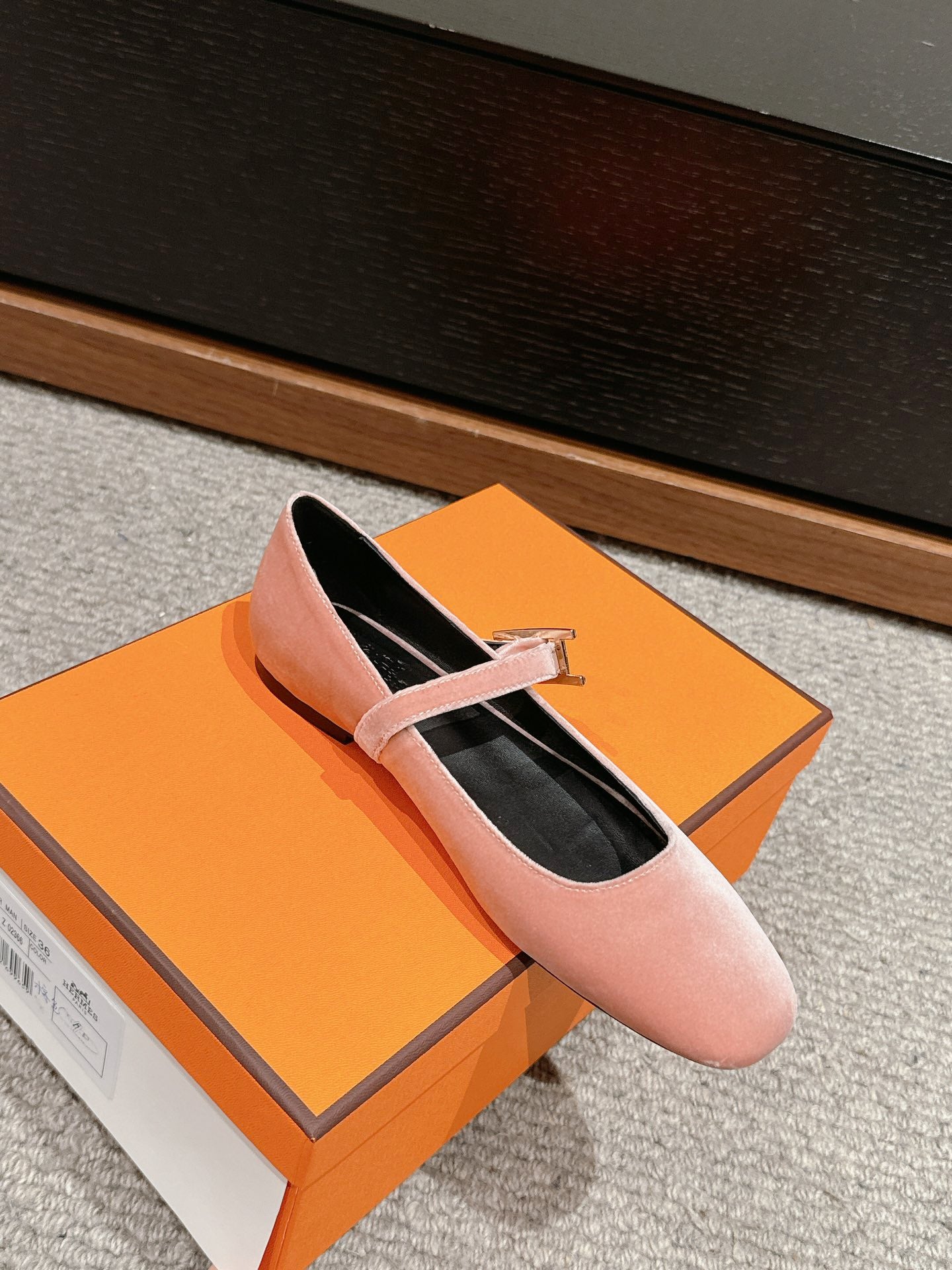 JANE BALLET FLAT PEACHY PINK VELVET
