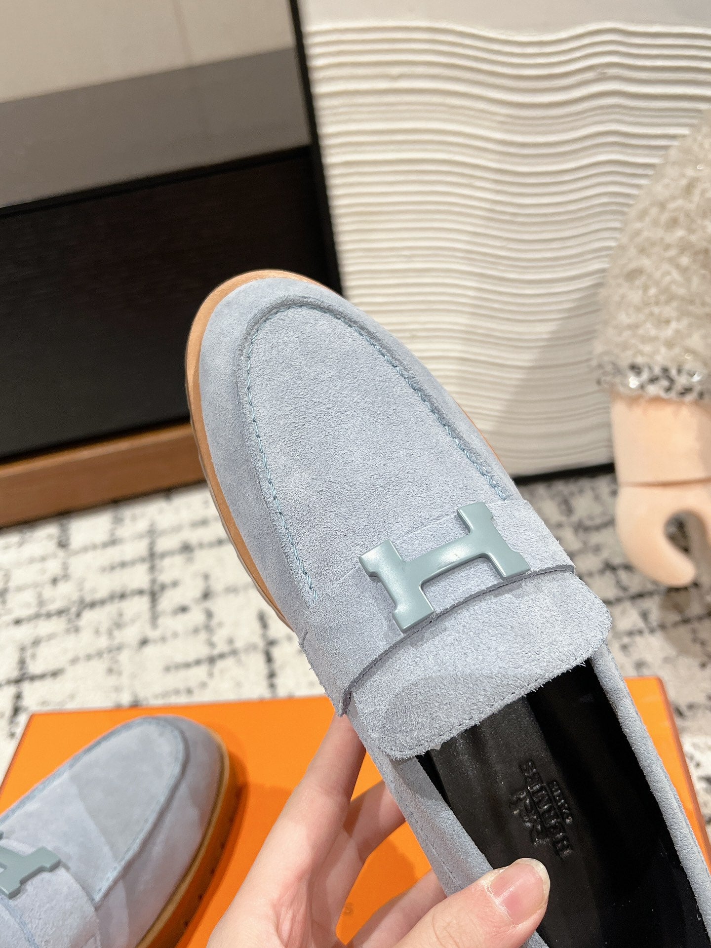 HM PARIS LOAFER IN BLUE SUEDE BLUE HARDWARE