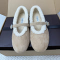 ALAIA 25S SHEARLING BALLET FLATS IN DARK BEIGE SUEDE