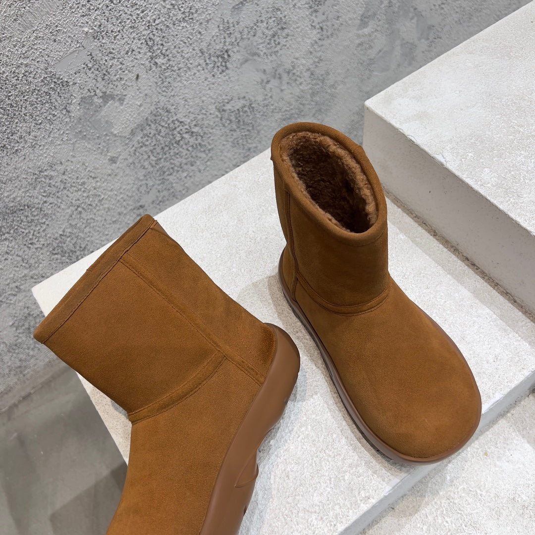 SNAP ANKLE BOOT IN BRONZE BROWN SUEDE AND SHEARLING LINING