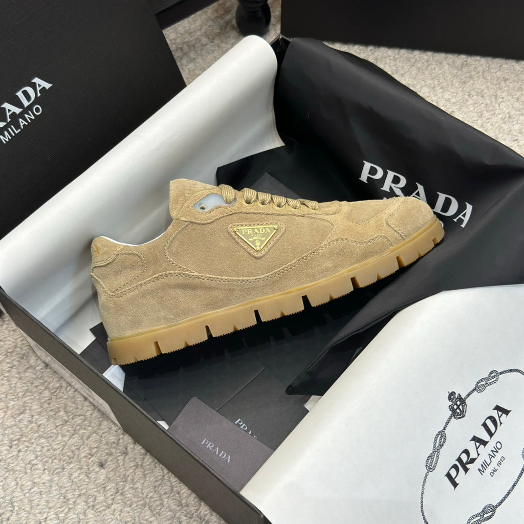 PRADA 25S SNEAKERS 20MM IN WARM BEIGE SUEDE