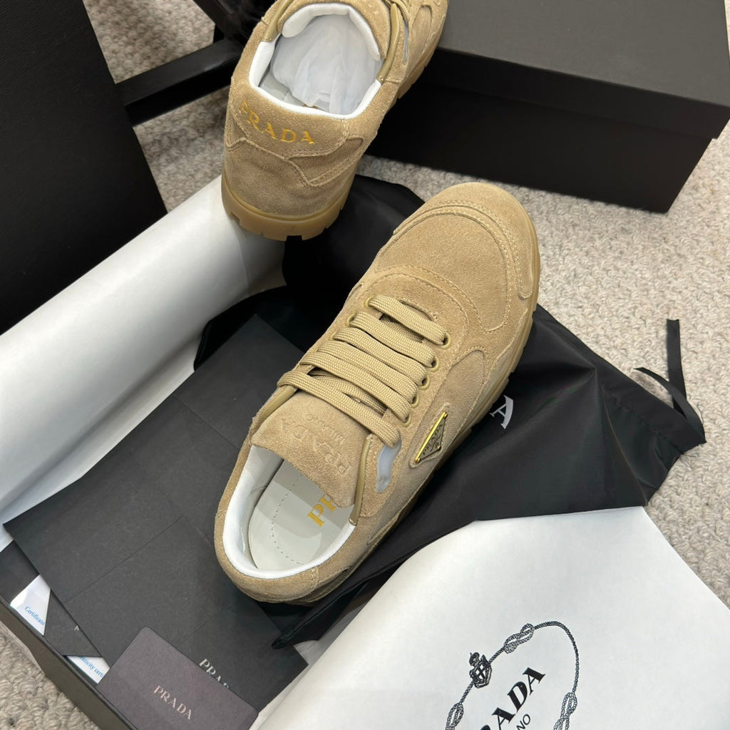 PRADA 25S SNEAKERS 20MM IN WARM BEIGE SUEDE