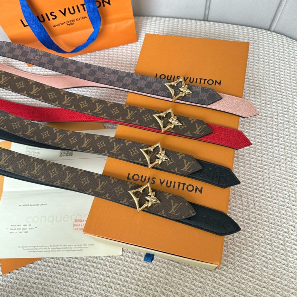 LV FLOWERGRAM 30MM REVERSIBLE BELT IN LIGHT PINK CALFSKIN GOLD HARDWARE