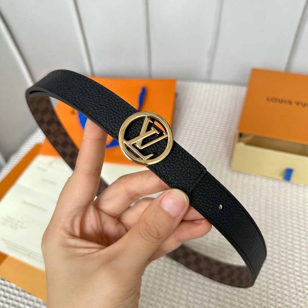 LV CIRCLE 25MM REVERSIBLE BELT IN BROWN DAMIER CALFSKIN GOLD HARDWARE