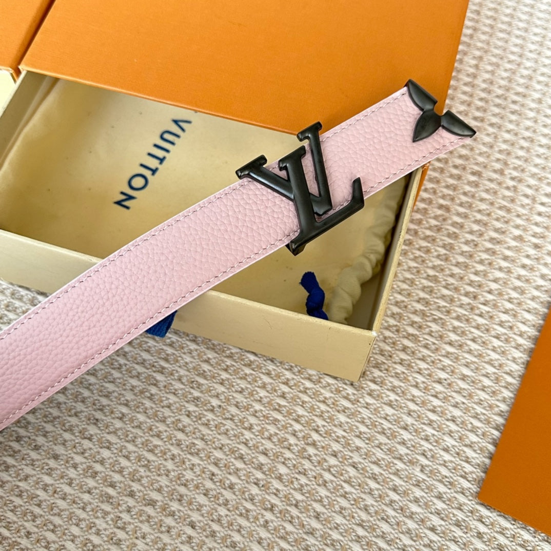 PRETTY LV 30MM REVERSIBLE BELT IN LIGHT PINK CALFSKIN BLACK HARDWARE