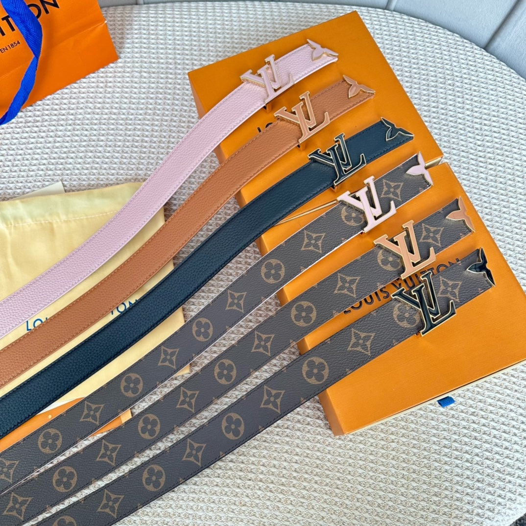 Pretty LV 30mm Reversible Belt Black Gold Buckle Black Brown Leather