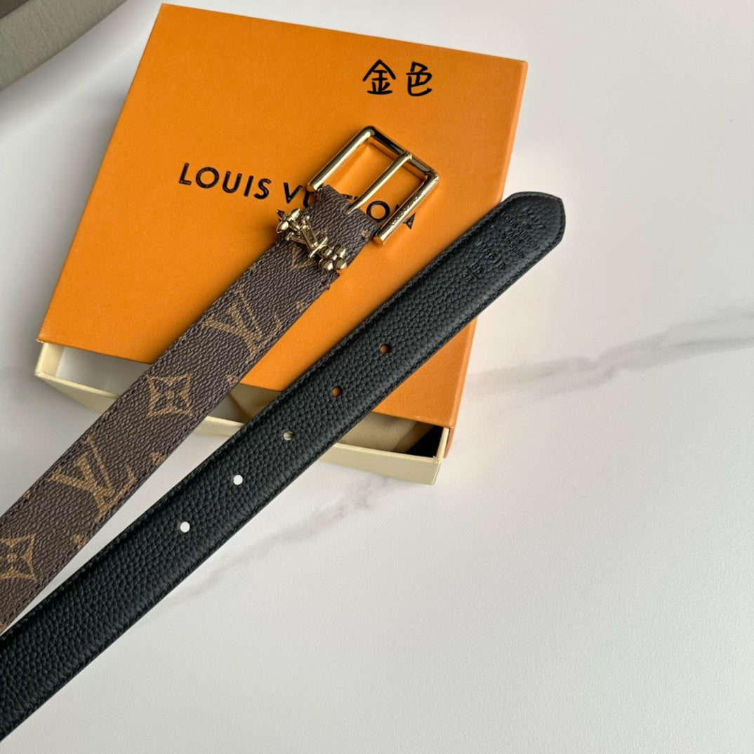 LV BLOOM 30MM BELT IN BROWN MONOGRAM CALFSKIN GOLD HARDWARE