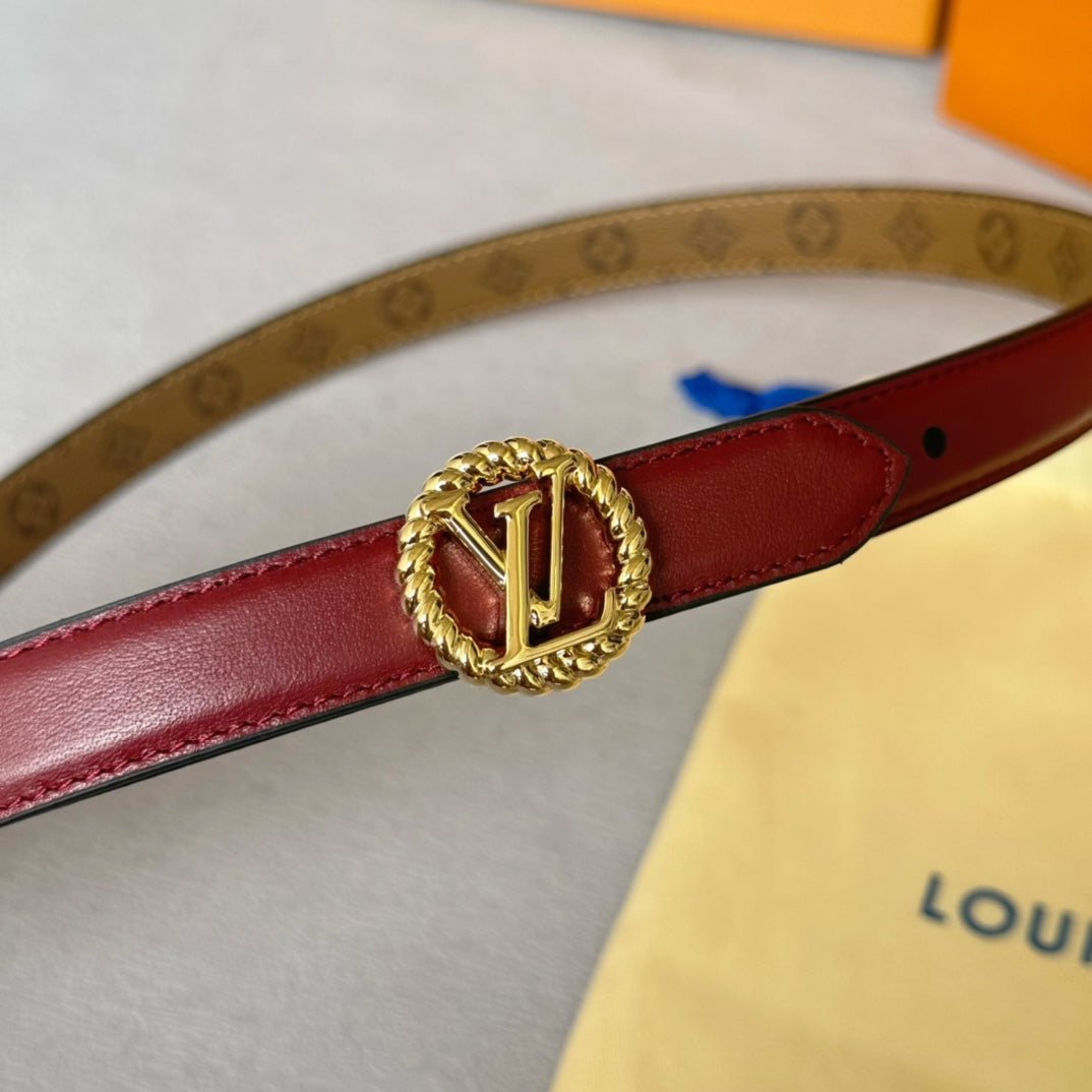 LV S-LOCK BELT 20 MM IN CHERRY RED CALFSKIN AND CIRCLE GOLD HARDWARE