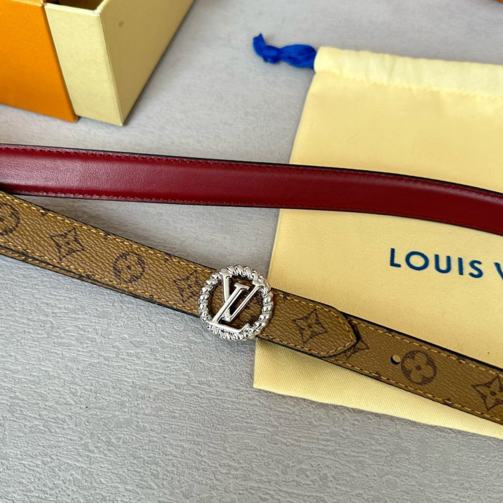 LV S-LOCK BELT 20 MM IN CHERRY RED CALFSKIN AND CIRCLE SILVER HARDWARE