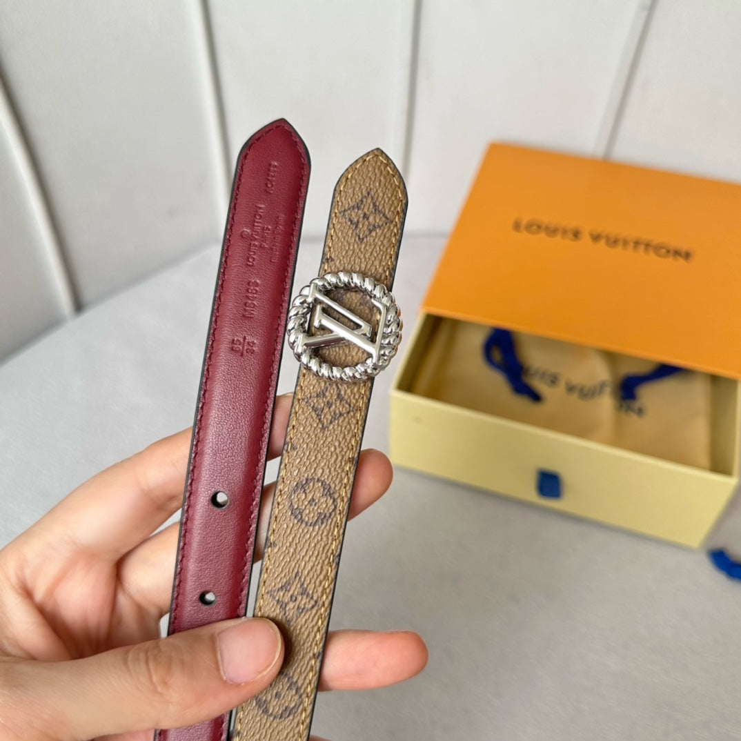 LV S-LOCK BELT 20 MM IN CHERRY RED CALFSKIN AND CIRCLE SILVER HARDWARE