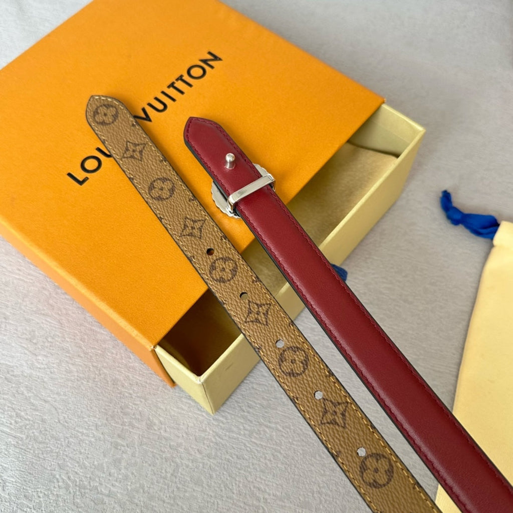 LV S-LOCK BELT 20 MM IN CHERRY RED CALFSKIN AND CIRCLE SILVER HARDWARE