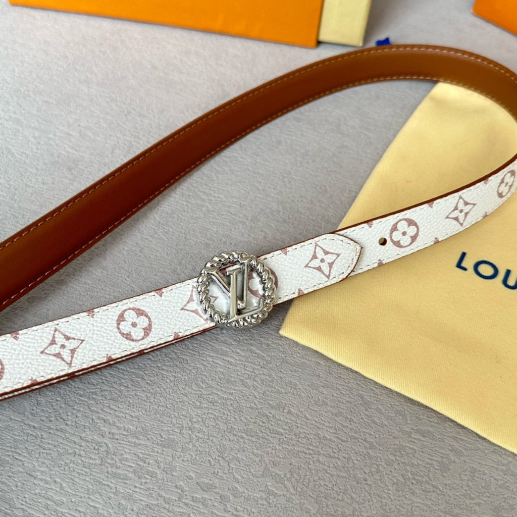LV S-LOCK BELT 20 MM IN BRONZE BROWN CALFSKIN AND CIRCLE SILVER HARDWARE