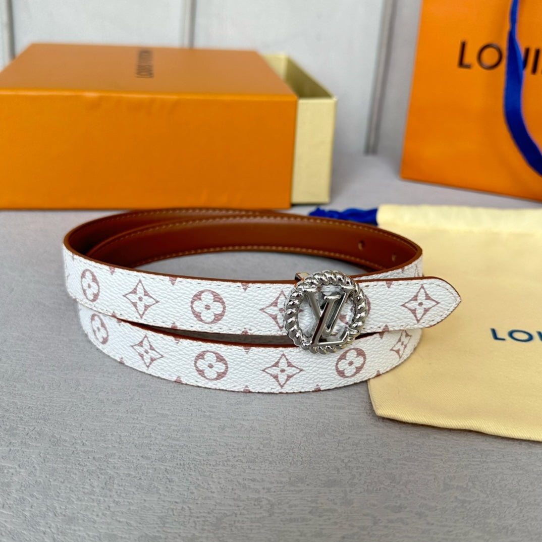 LV S-LOCK BELT 20 MM IN BRONZE BROWN CALFSKIN AND CIRCLE SILVER HARDWARE
