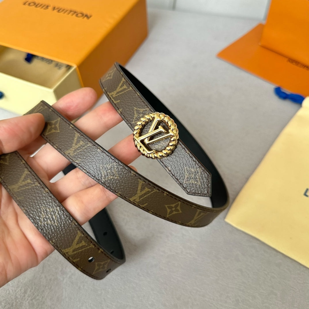 LV S-LOCK BELT 20 MM IN BLACK CALFSKIN AND CIRCLE GOLD HARDWARE