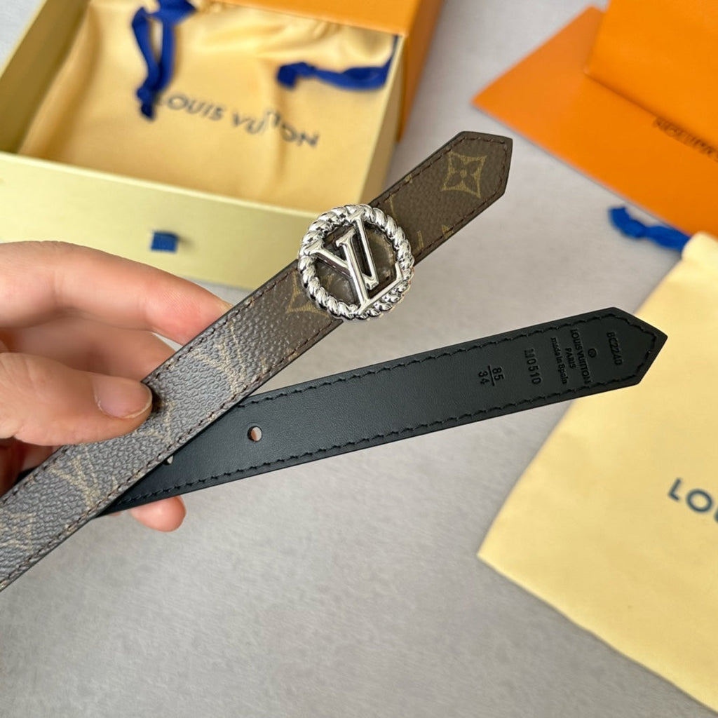 LV S-LOCK BELT 20 MM IN BLACK CALFSKIN AND CIRCLE SILVER HARDWARE