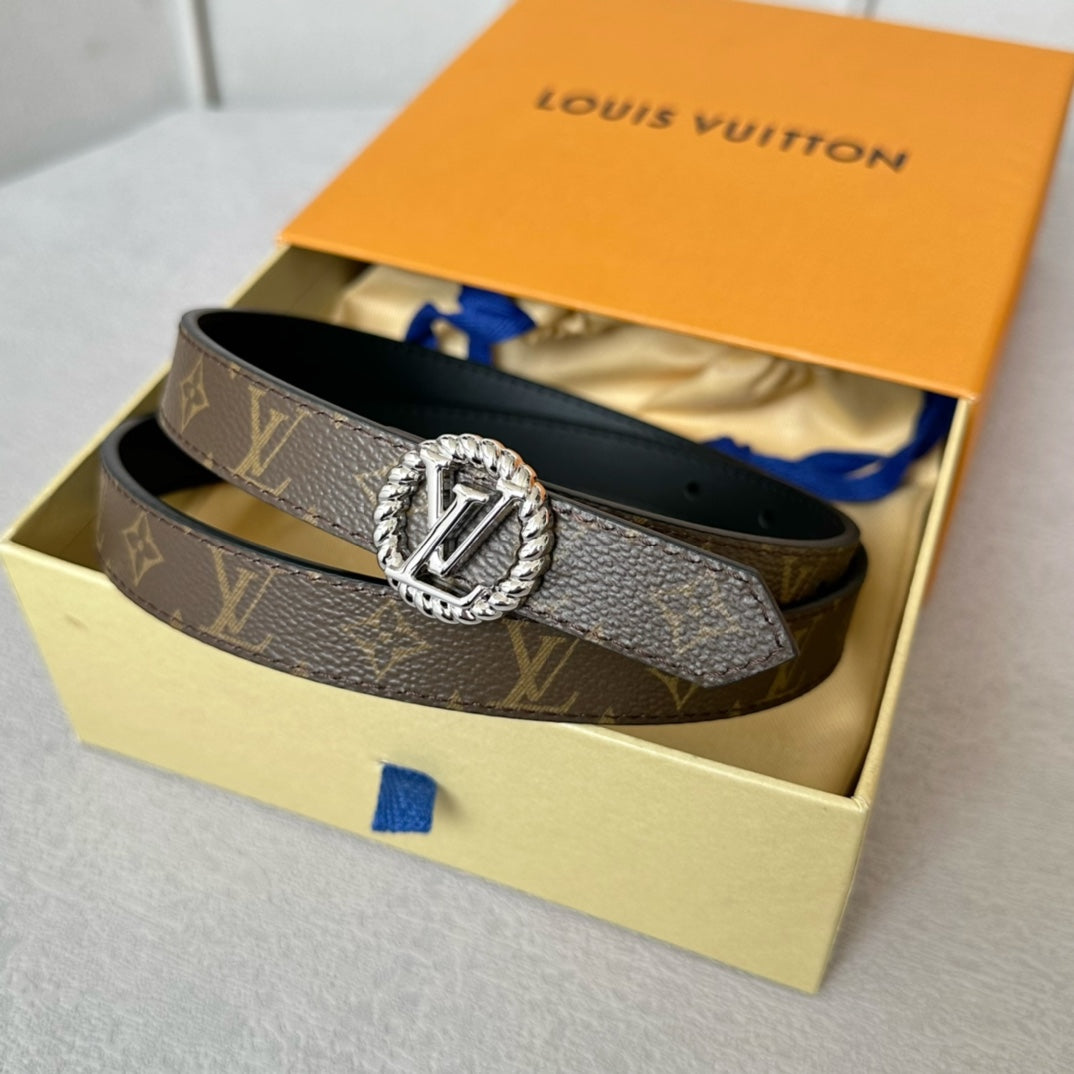 LV S-LOCK BELT 20 MM IN BLACK CALFSKIN AND CIRCLE SILVER HARDWARE